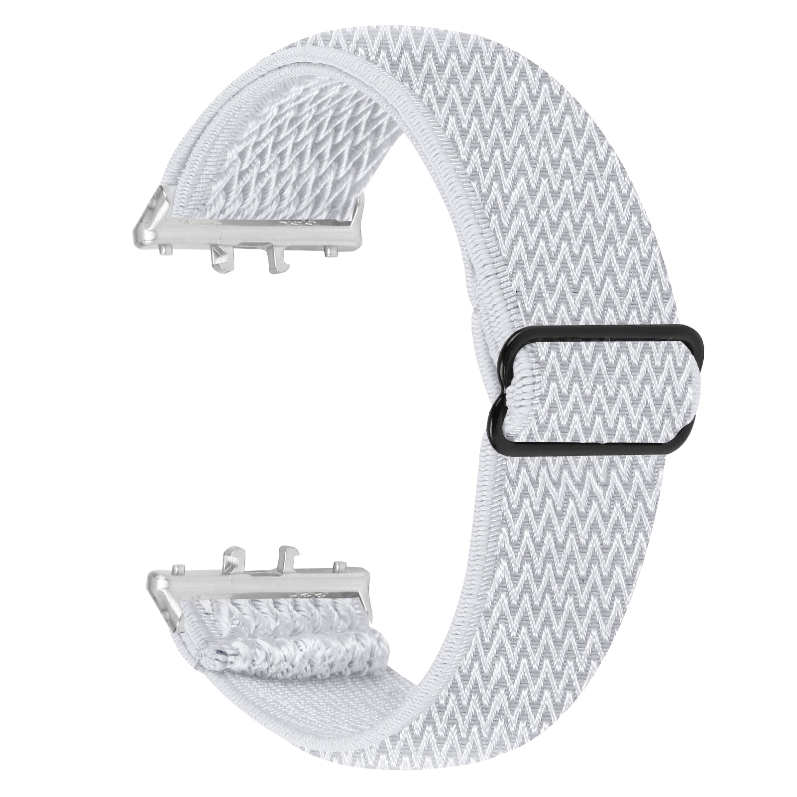 For Samsung Galaxy Fit3 SM-R390 Woven Watch Strap Adjustable Wrist Band with Silver Connector - White For Samsung Galaxy Fit3 SM-R390 Woven Watch Strap Adjustable Wrist Band with Silver Connector - White
